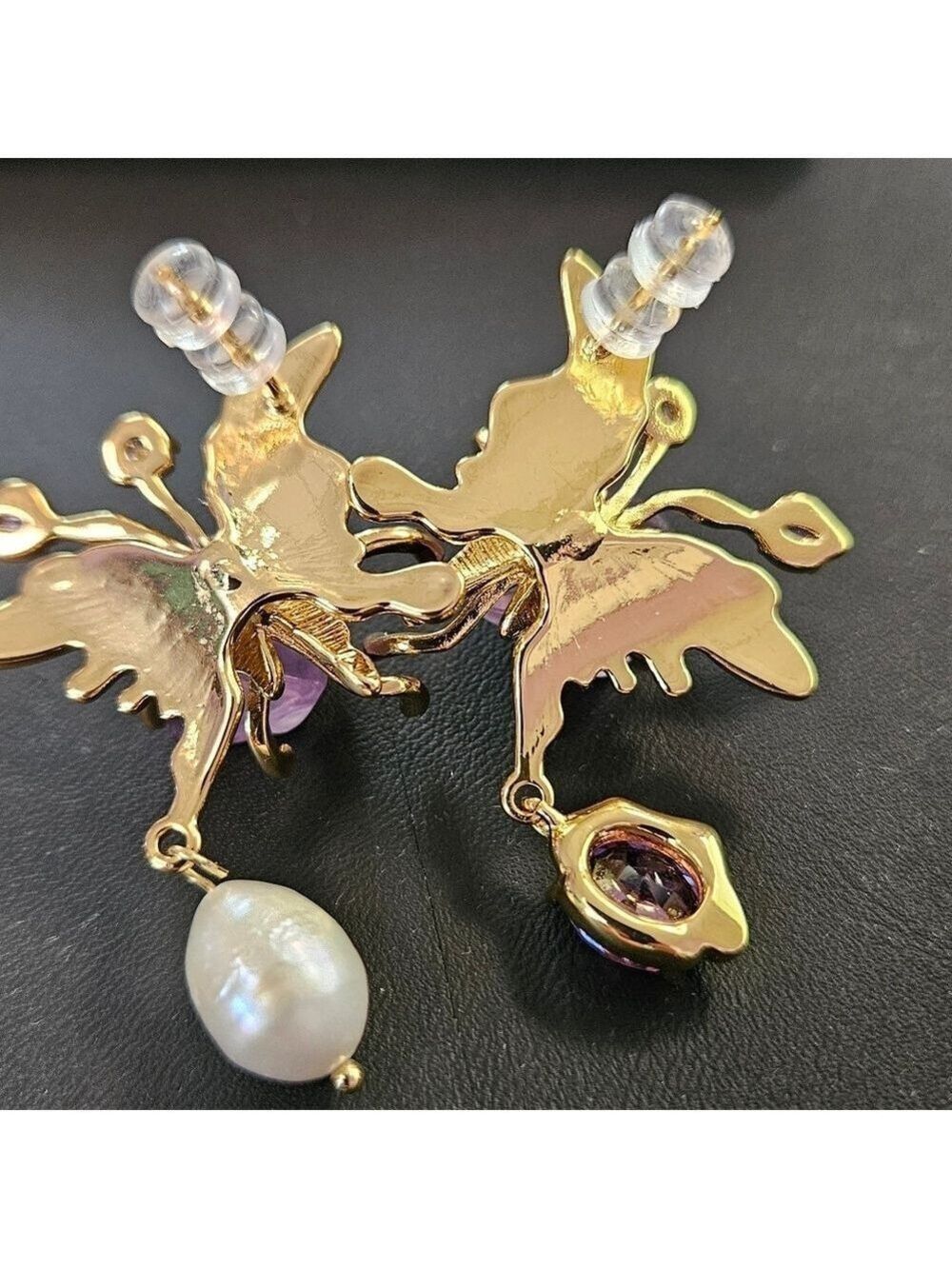 Elegant Gold and Purple Earrings - Picture 3 of 4